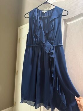 Express Navy Blue Ruffle Wrap Midi Dress